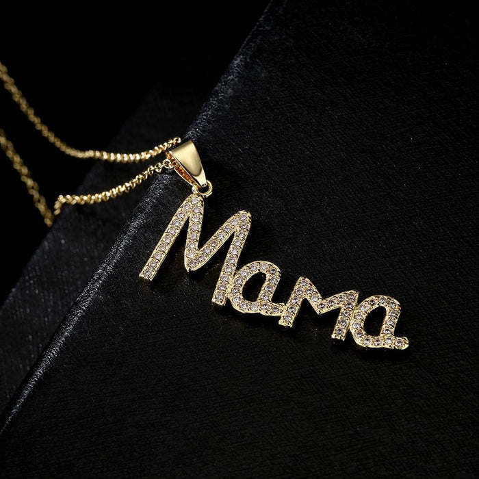 New Mother's Day Gift Gold Color Zircon Mom Pendant Necklace