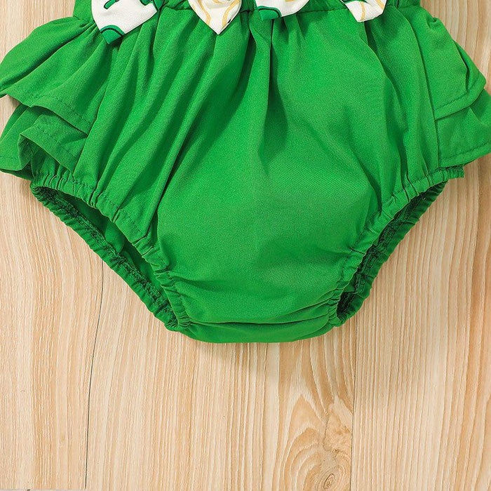 Baby Summer Green Leaves Jumpsuit Headband Set