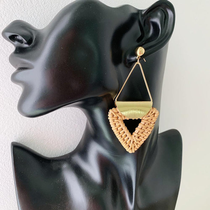 Triangular Metal Pendant Geometric Rattan Earrings