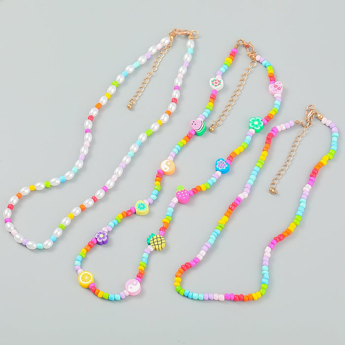 Soft Pottery Watermelon Pineapple Beads Hand Woven Necklace
