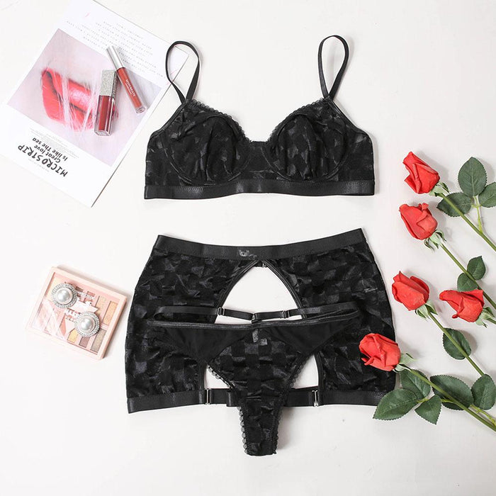 Sexy Lace Lingerie Three Piece Set Women Fashion Underwear