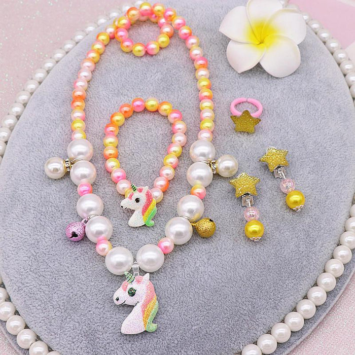 Children's Necklace Bracelet Set Imitation Pearl Necklace Unicorn Set