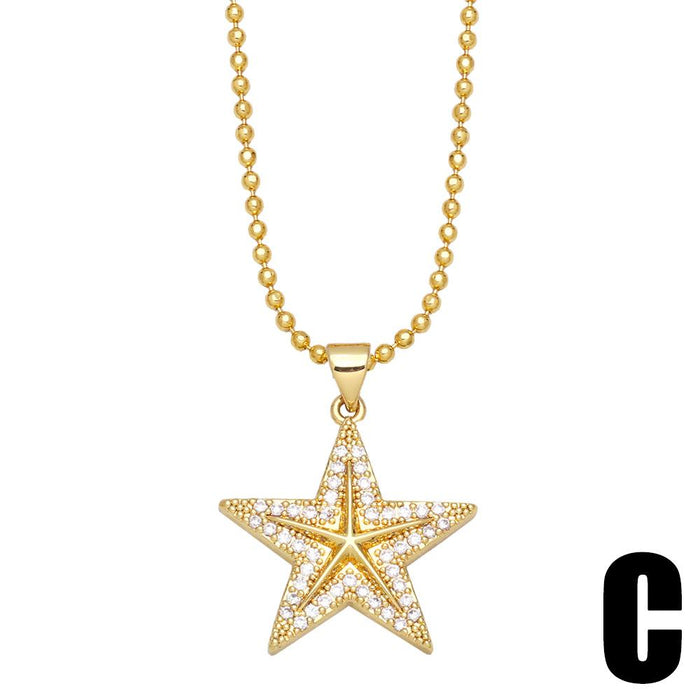 Simple Fashion Color Diamond Five Pointed Star Clavicle Chain