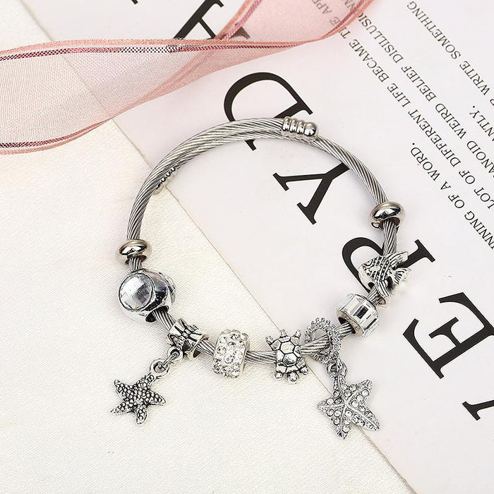 Stainless Steel Bracelet Starfish Sea Animal Beaded Bracelet