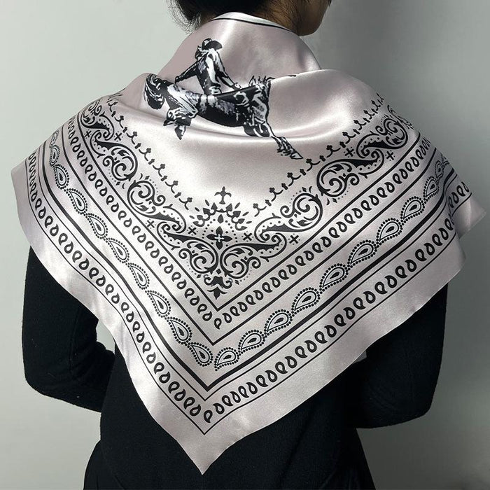 90cm COWBOY RIDING Silver Gray Paisley Print Large Square Scarf Sunscreen Scarf