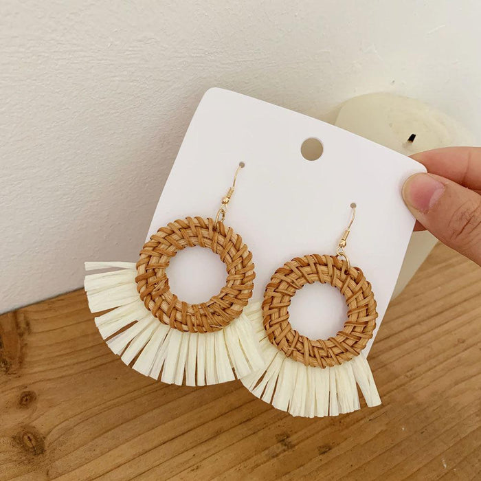 Bohemian Long Handmade Rattan Tassel Earrings