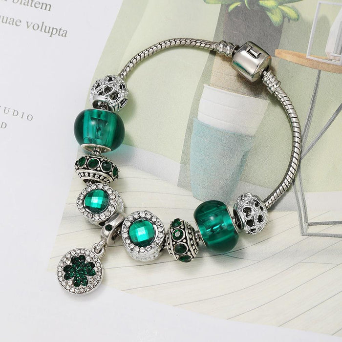 Four-leaf clover bracelet female green forest DIY crystal beads