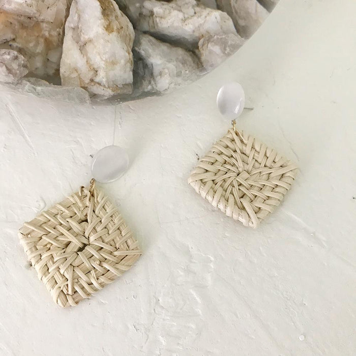 Summer Vacation Water Drop Circular Rattan Earrings