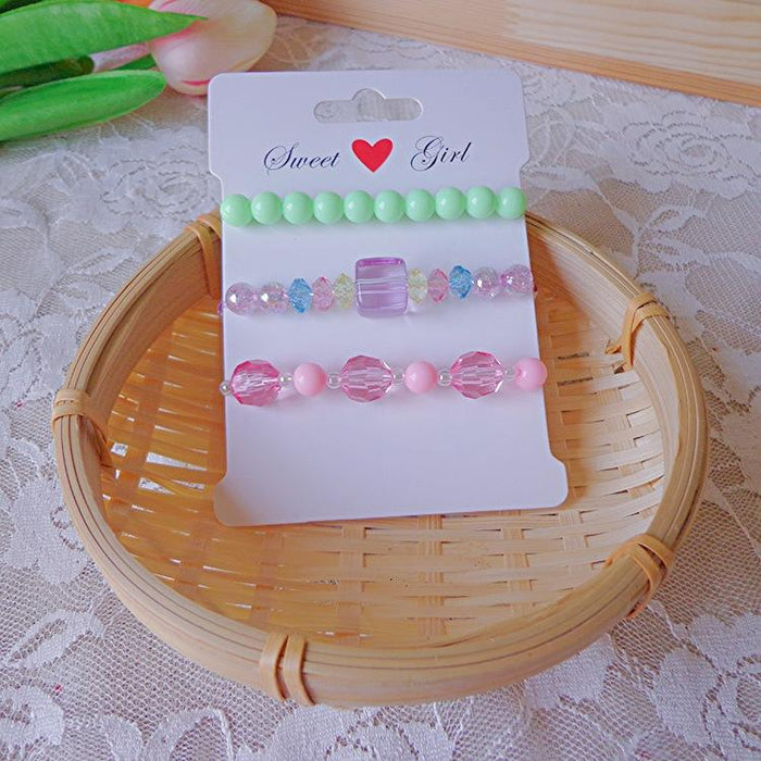 Children's cute cartoon Bracelet girls Beaded Head Jewelry Set