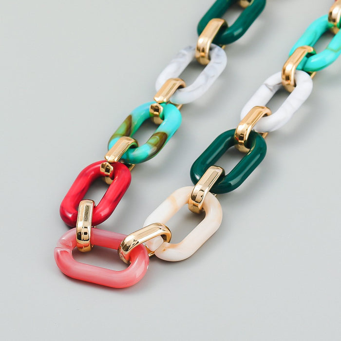 Women's Fashion Boho Chain Multicolor Resin Necklace