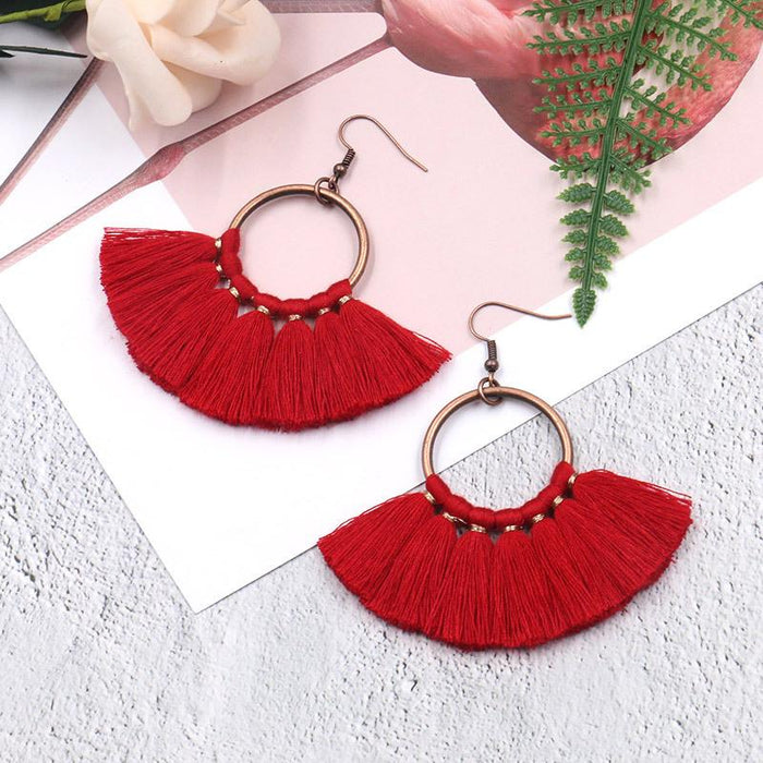 Women's Bohemian Handmade Fan-shaped Tassel Earrings
