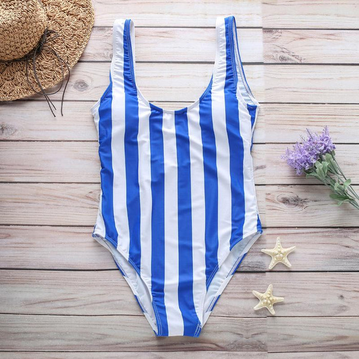 New Rainbow Stripe Printed One-piece Bikini Swimsuit