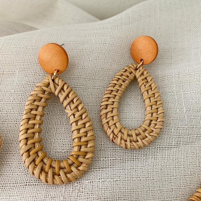 Wooden Handmade Rattan Geometric Earrings Female