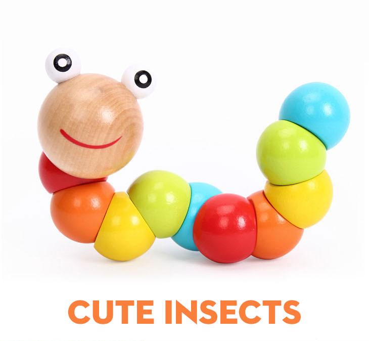 New Wooden Elastic Color Worm Caterpillar Toy Twisted Wood