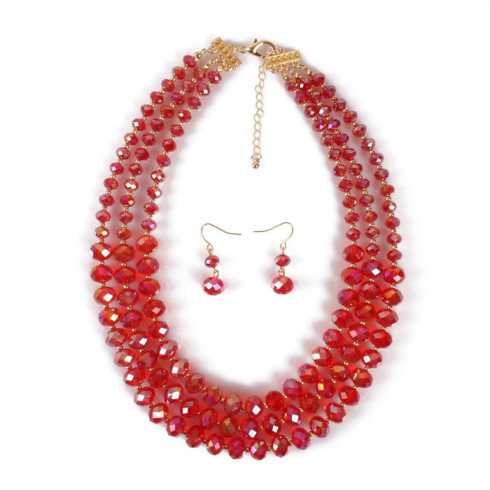 Women's jewelry retro multi-layer exaggerated Glass Crystal Necklace