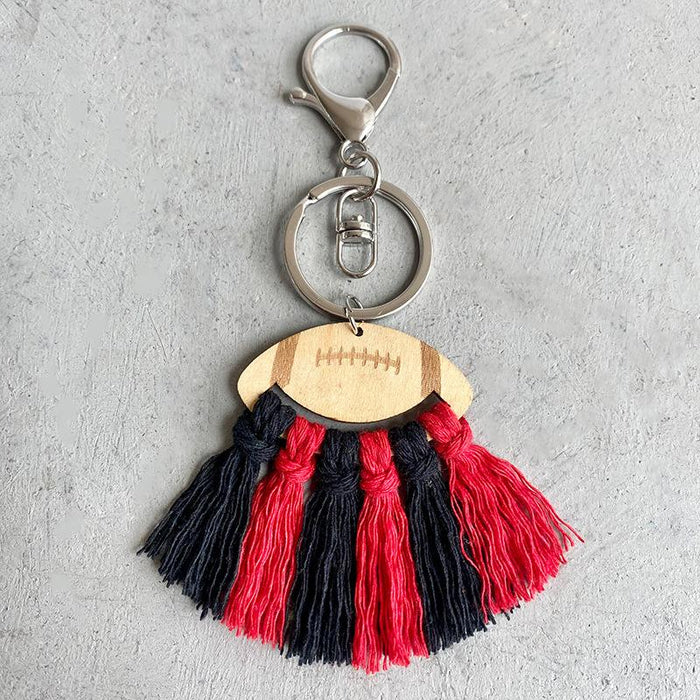 Wood Chip Hand Woven Tassel Keychain