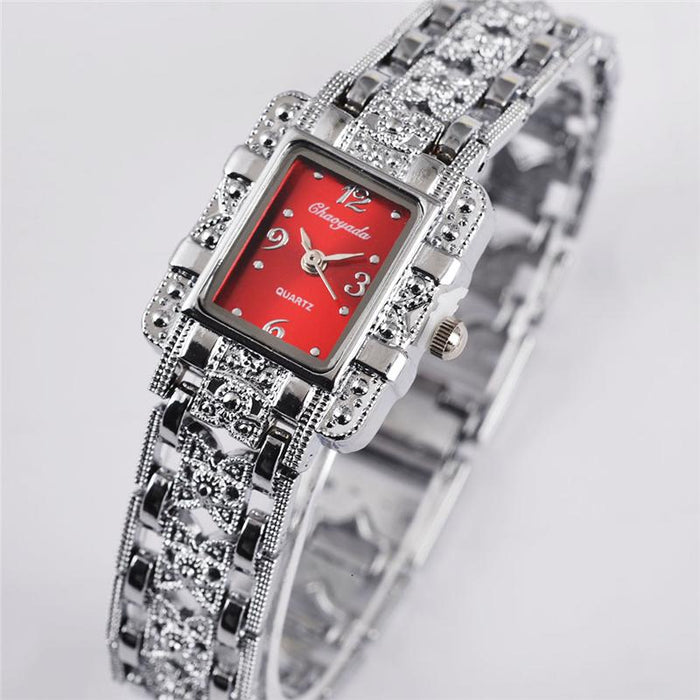 Women Watch Rectangle Dial Silver Stainless Steel Crystal Watches Fashion Quartz