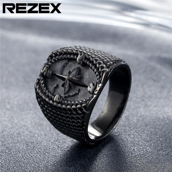 Cross Compass Men's Retro Personalized Titanium Steel Ring