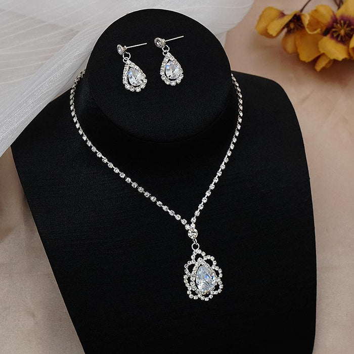 Waterdrop Zircon Pendant Women's Necklace Earrings Set