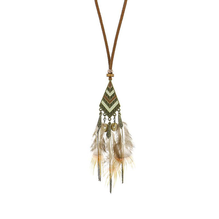 Boho Vintage Feather Tassel Dream Catcher Necklace