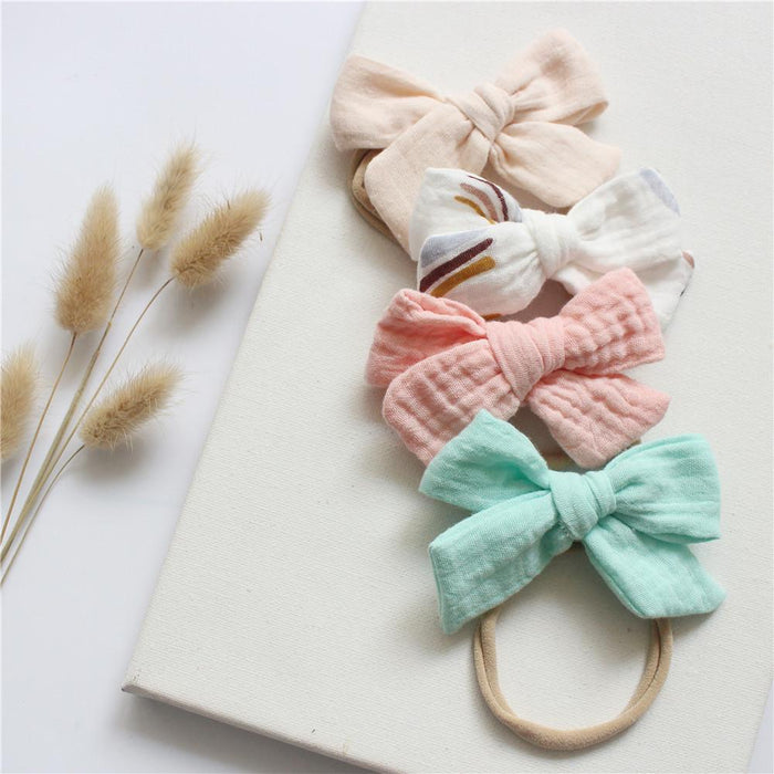 4 Baby Cotton Gauze Butterfly Hair Bands