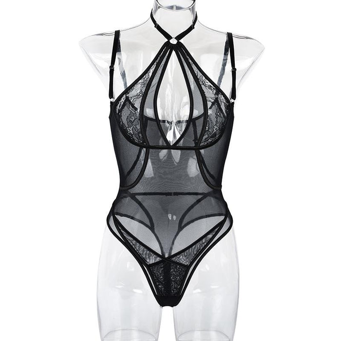 Women's Sexy Mesh Slim Lingerie Halter Bodysuit
