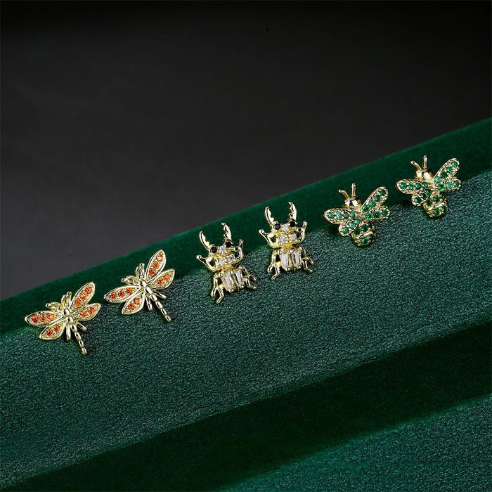 New Insect Series Gold Personalized Zircon Earrings