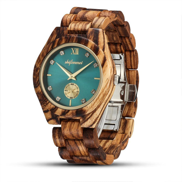 New Multifunctional Advanced Green Wood Quartz Watch