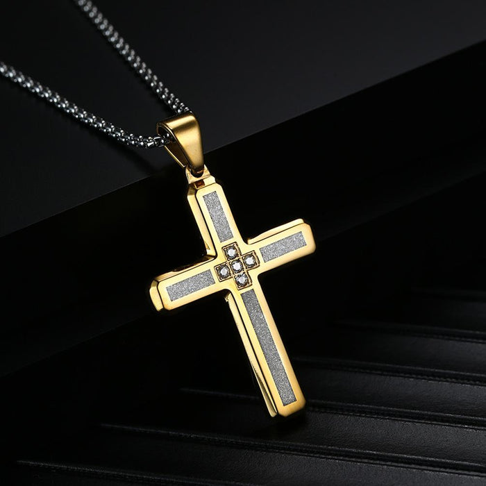 Men's Fashion Emery Cross Stainless Steel Pendant Necklace