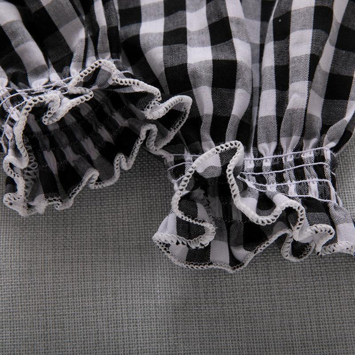 White T-shirt + Plaid suspender pants two-piece children's set