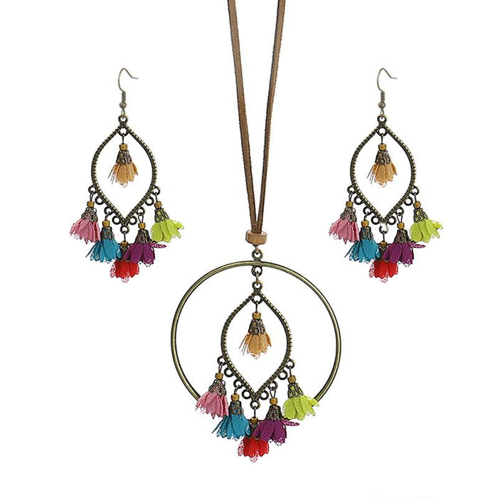 Handmade Flower National Style Long Necklace Earring Set