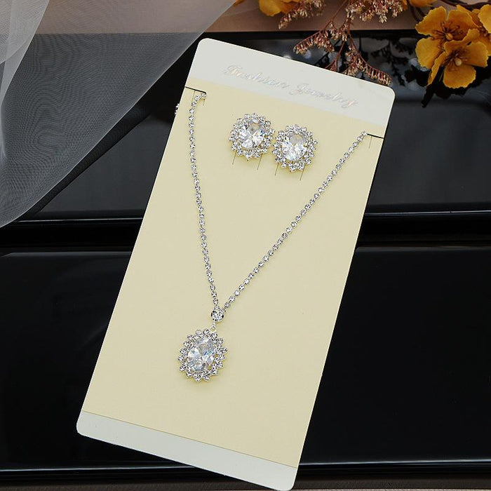 New Women's Jewelry Zircon Necklace Earrings Set