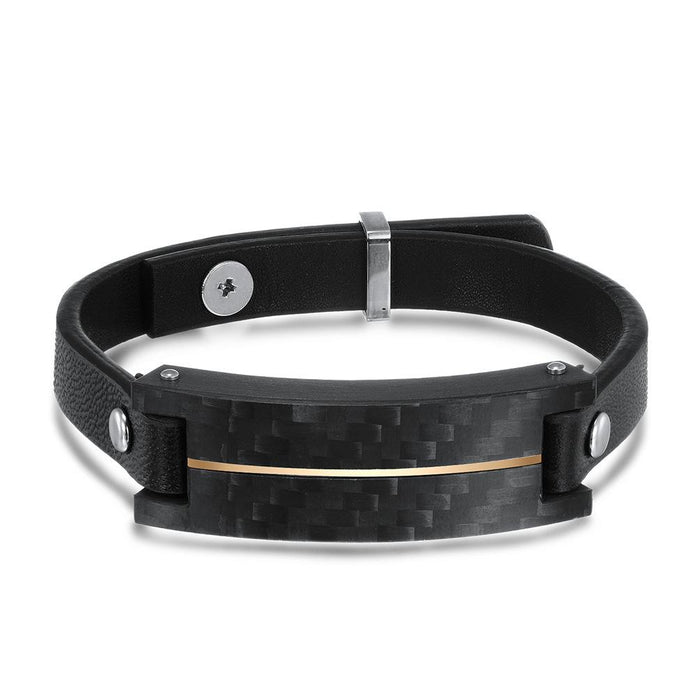 Fashion Black Leather Rope Solid Carbon Fiber Bracelet