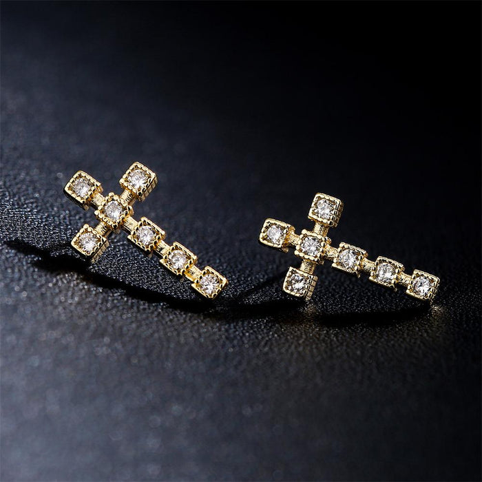 Fashion Personality Cross Gold Color Zircon Earrings