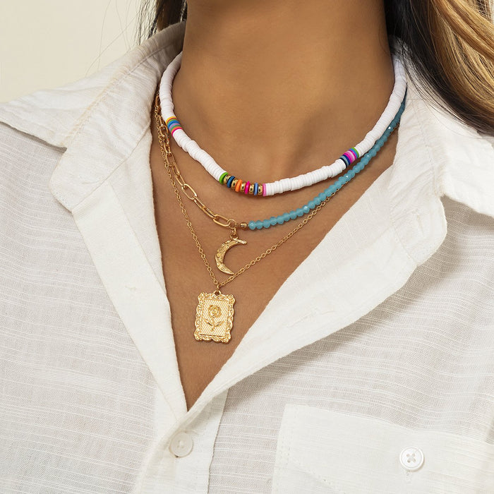 Versatile Geometric Square Brand Moon Pendant Necklace