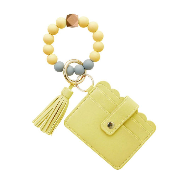 Silicone Leather PU Tassel Card Bag Bracelet Keychain