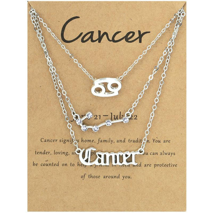 Twelve Constellations Retro Alphabet Symbol Diamond Set Three Piece Necklace