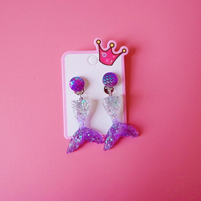 Ear clip ocean wind changing color lovely cartoon Mermaid Princess Earrings