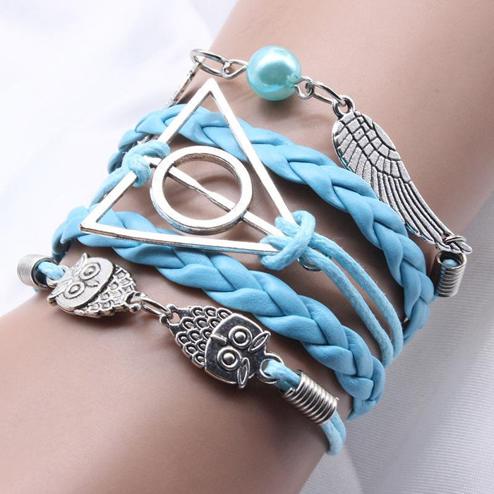 60Pcs Vintage Owl Wings Leather Rope Bracelet