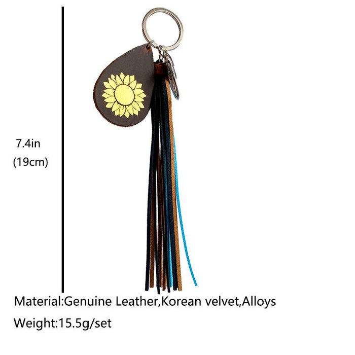 Leather Key Chain textured leather tassel pendant key ring