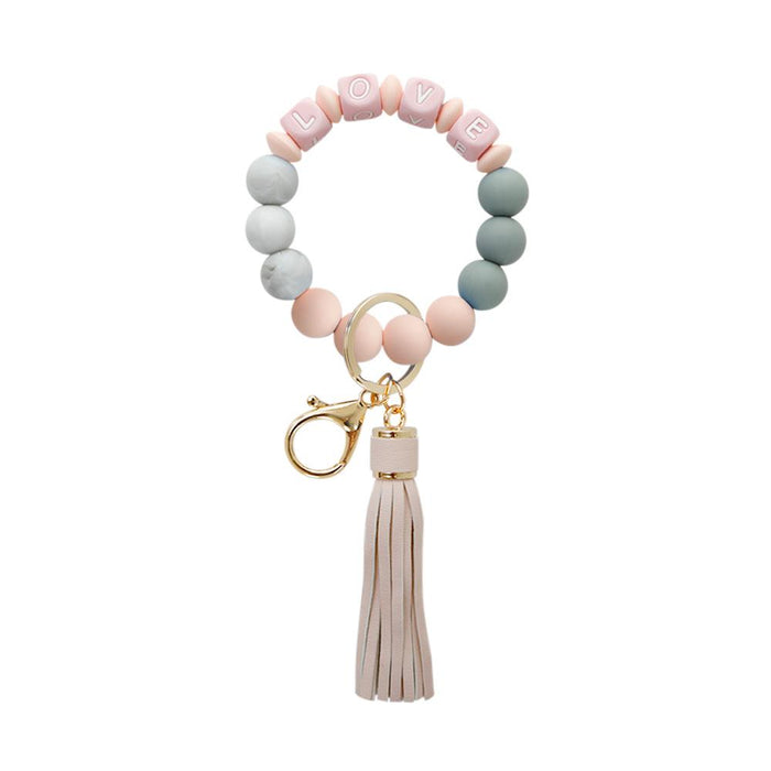 Silicone Leather PU Tassel Card Bag Bracelet Keychain