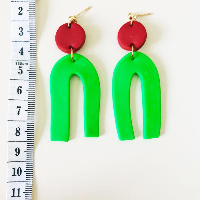 Green Handmade DIY Soft Clay Geometric Flower Earrings