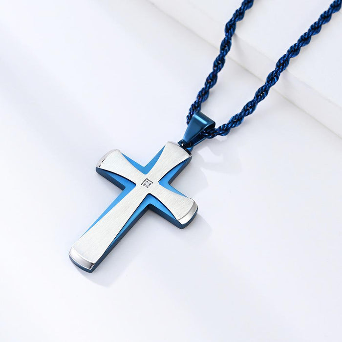 Simple Beveled Titanium Steel Two-color Cross Pendant Necklace