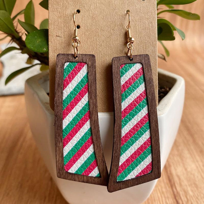 Fashion Vintage Striped Stars Women Wooden Earrings