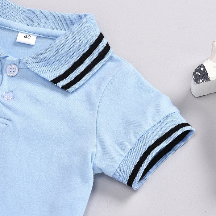 Striped stand collar shirt Short Sleeve Top Shorts two piece set