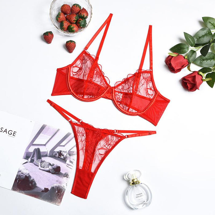 Women's Lace Embroidered Lingerie Sexy Push Up Underwear Set