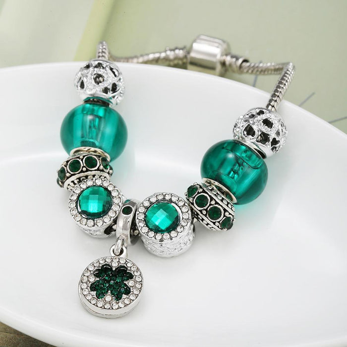 Four-leaf clover bracelet female green forest DIY crystal beads
