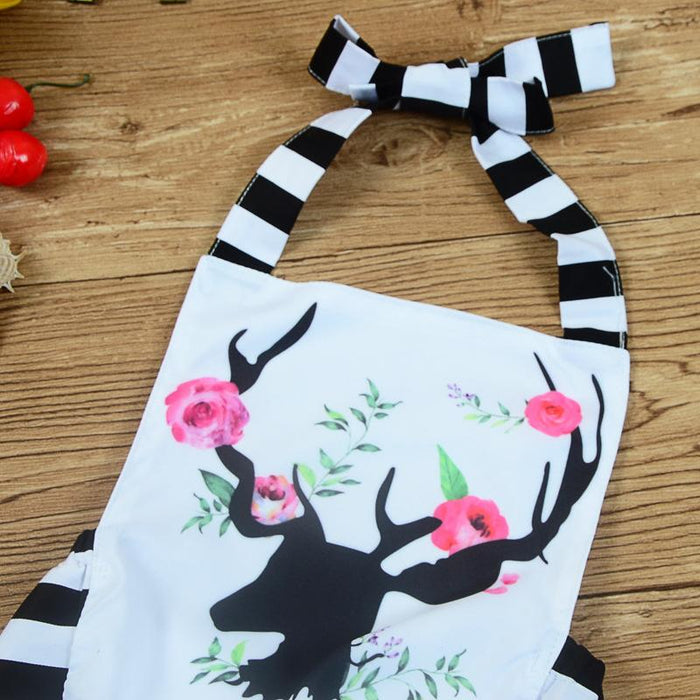 Cute fawn stripe hanging neck suspender ha Yi one-piece clothes