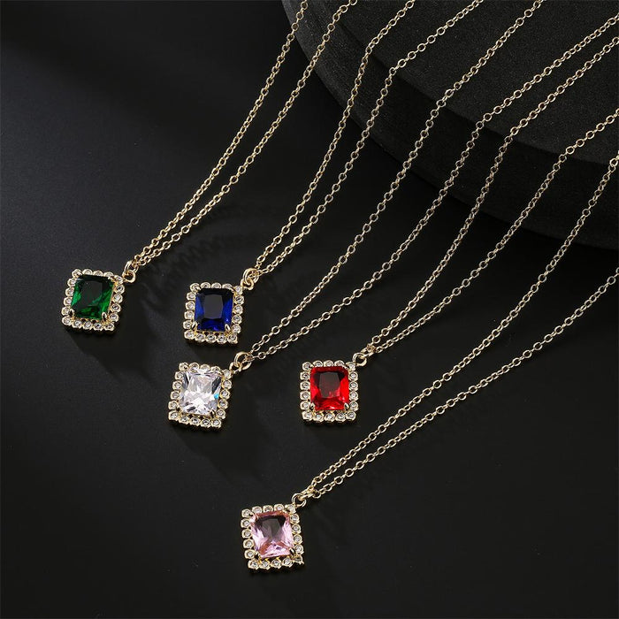 New Square Emerald Zircon Pendant Necklace