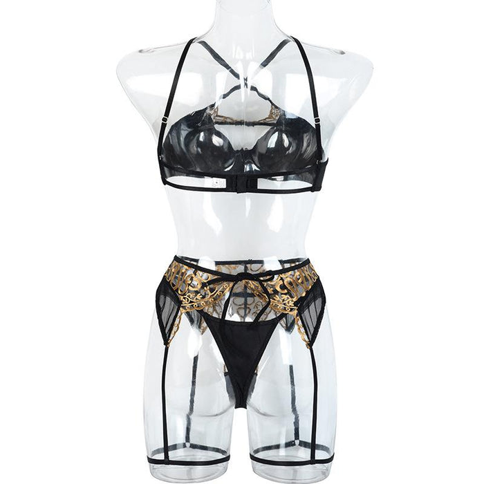 Summer Fashion Mesh Embroidered Patchwork Underwear Set